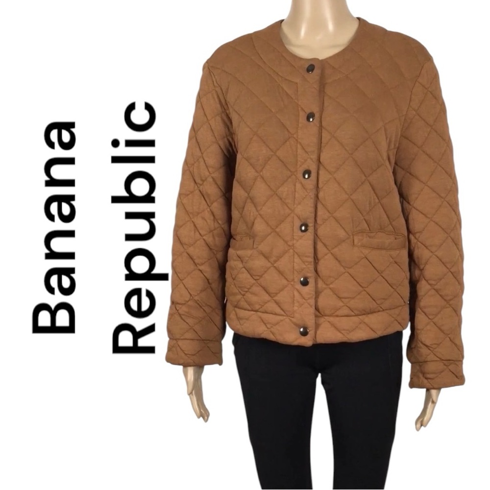 BANANA REPUBLIC Collarless Quilted Style Bomber Length  Jacket Pockets, Medium